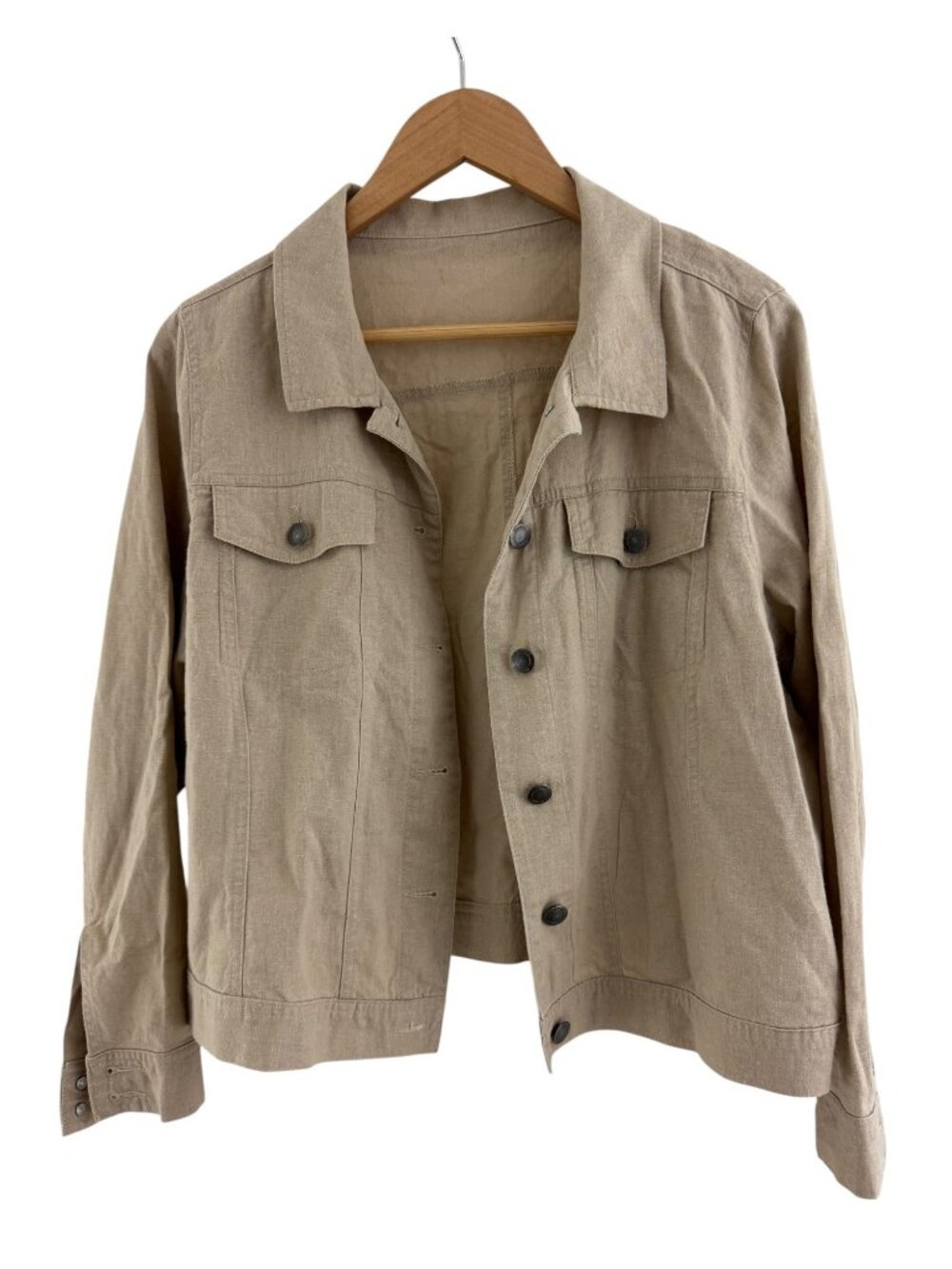 Jessica London Beige Tan Khaki Linen-Blend Button Front Jacket Size 16 Cropped